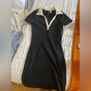 Body con black dress with white collar